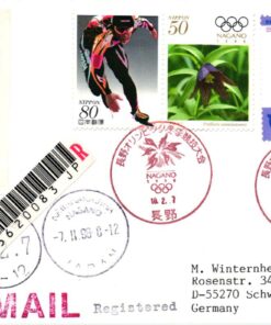Japan registered card 1998 Nagano Olympic Games posted Kawanakajia and Nagano Opening Ceremony