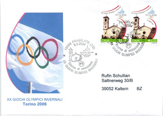 Italy, Torino 2006 4 FDC 2004 Pragelato, Bardonecchia, Sauze d'Oulx Turin, Winterspiele, Olympic Winter Games