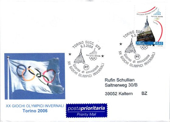 Italy, Torino 2006 4 FDC 2004 Pragelato, Bardonecchia, Sauze d'Oulx Turin, Winterspiele, Olympic Winter Games – Bild 3