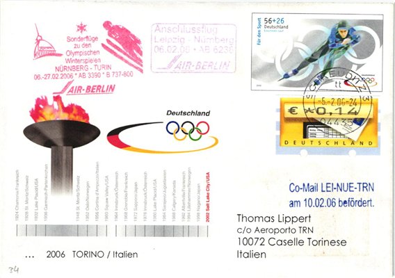 Italy, Torino 2006 Air Berlin Leipzig-Nürnberg-Turin Sonderflug AB3390, Winterspiele, Olympic Winter Games