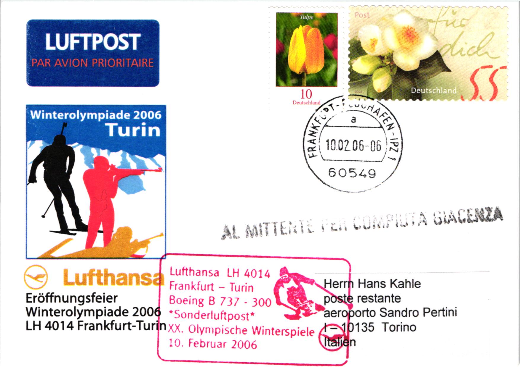 Italy, Torino 2006 Lufthansa Frankfurt-Turin LH 4014 Sonderflug, Olympische Winterspiele, Olympic Winter Games