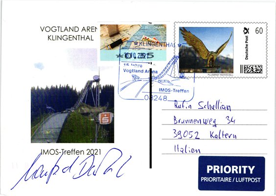 Deutschland Vogtland Arena Klingenthal, Skispringen Jumping, IMOS Treffen 2021, Manfred Decker Autogramm 