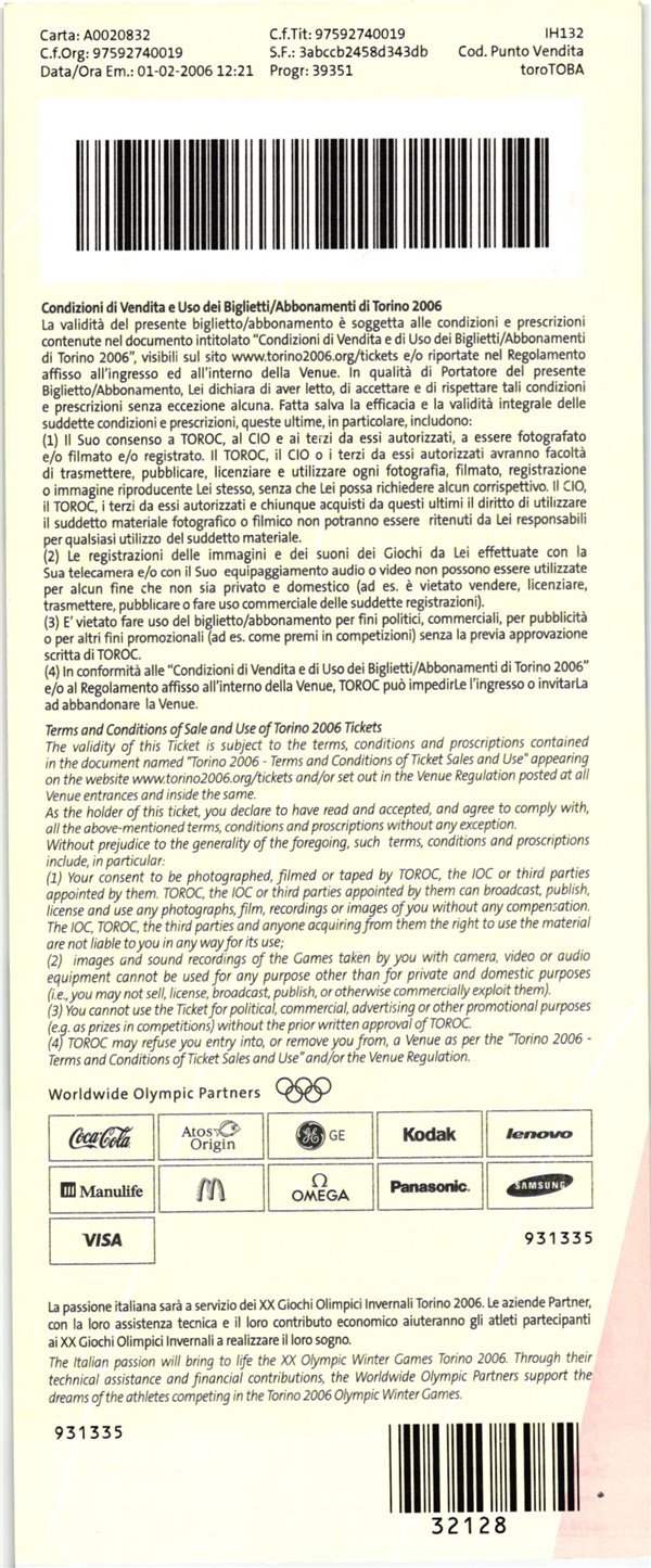 Italy, Ticket Olympic Winter Games Torino 2006. Ice Hockey su Ghiaccio 13.02.2006 Olympische Winterspiele – Bild 2