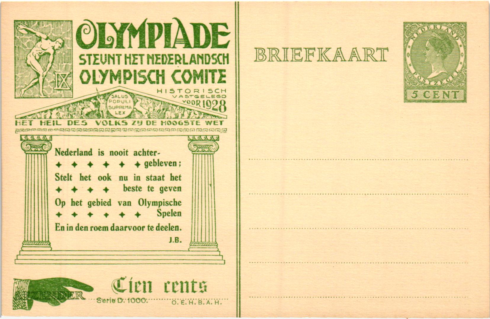 Nederland, Postal Stationery Netherlands 1928 - IX Olympic Games / Olympiad Amsterdam, Olympia, JO